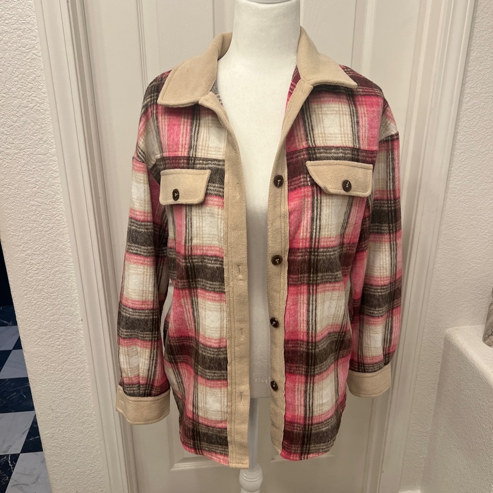 Plaid Button-Up Jacket with Pockets